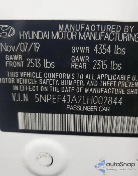 2020 Hyundai Sonata Sel из США, поврежденный, VIN 5NPEF4JA2LH002844